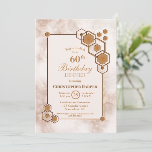 Gouden Geometrische Rand 60e Verjaardag Dinerfeest Kaart (Staand voorkant)
