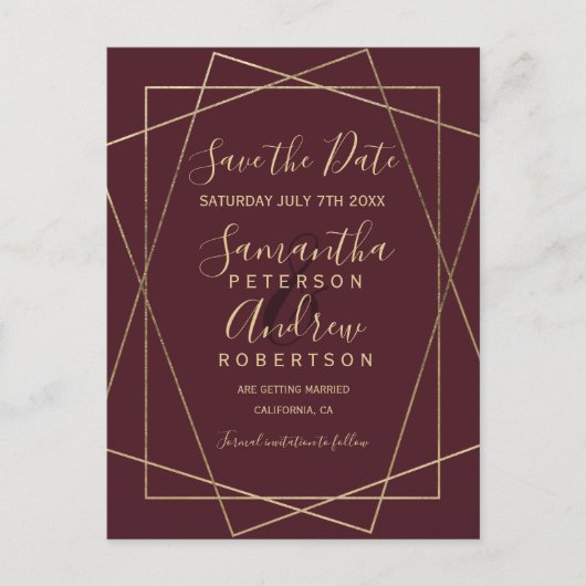 gouden geometrische rode Bourgogne, behalve de dat Aankondigingskaart (Voorkant)
