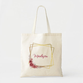 Gouden Geometrische Roos Gepersonaliseerde Bloemen Tote Bag