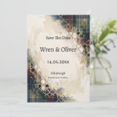 Gouden Geometrische Rooster Tartan Bewaar De Datum Save The Date (Staand voorkant)