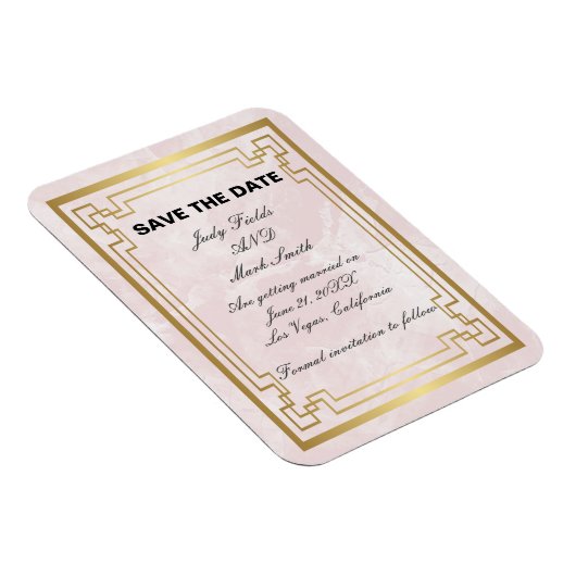 Gouden Geometrische Roze Marmer Trouw Save The Dat Magneet (Rechterzijde)