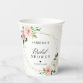 Gouden Geometrische Roze Roze Bloemige Bruiloft Papieren Bekers (Voorkant)