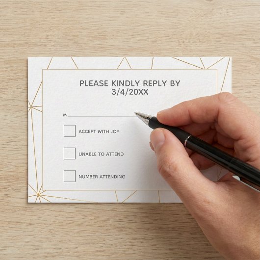 Gouden geometrische RSVP reactiekaart Informatiekaartje