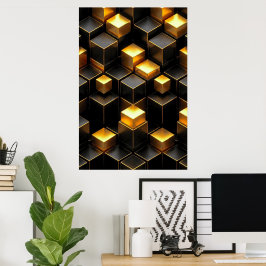 Gouden geometrische schakeltechnologie kamerdecora poster