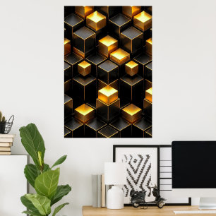 Gouden geometrische schakeltechnologie kamerdecora poster