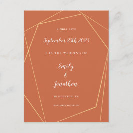Gouden geometrische terracotta bruiloft Bewaar de  Aankondigingskaart