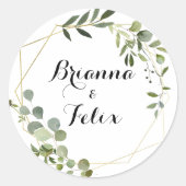 Gouden geometrische tropische trouwenvelop afdicht ronde sticker (Voorkant)