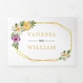 Gouden geometrische veelhoek waterverf bloemenbrui drieluik uitnodiging (Cover)