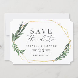 gouden geometrische waterverf gebladerte save the date