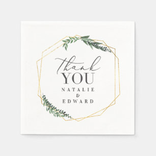 Gouden geometrische waterverf groen bruiloft servet