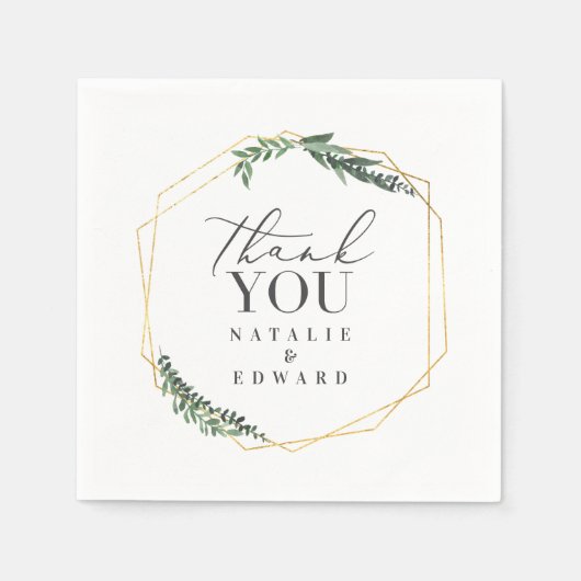 Gouden geometrische waterverf groen bruiloft servet (Voorkant)