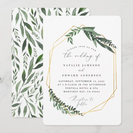 gouden geometrische waterverf groen kaart (Voorkant / Achterkant)