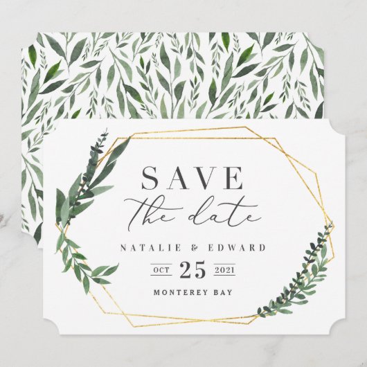 gouden geometrische waterverf groen kaart (Voorkant / Achterkant)