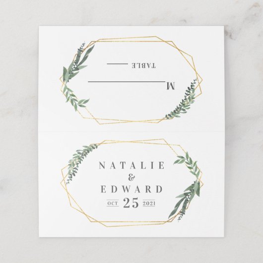 gouden geometrische waterverf groen plaatskaartje (Buitenkant ongevouwen)