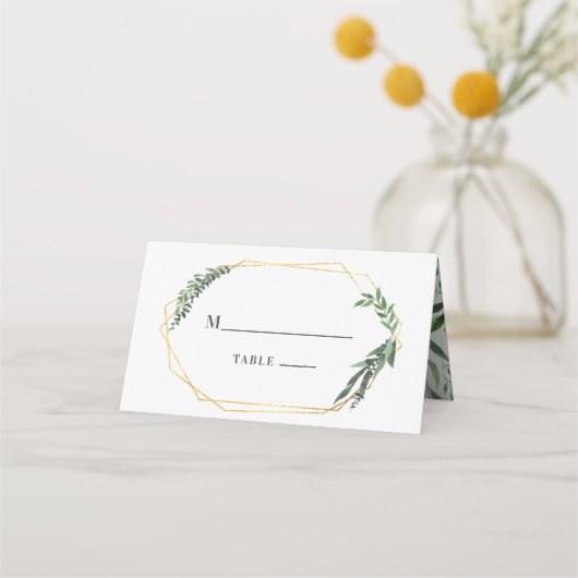 gouden geometrische waterverf groen plaatskaartje (Achterkant)