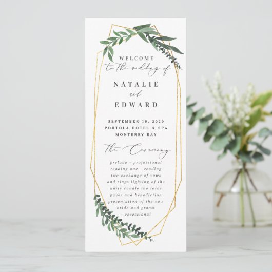 gouden geometrische waterverf groen programmakaart (Staand voorkant)