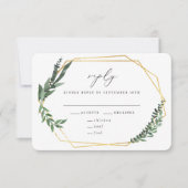 gouden geometrische waterverf groen wedding RSVP kaartje (Voorkant)