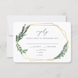 gouden geometrische waterverf groene wedding RSVP kaartje