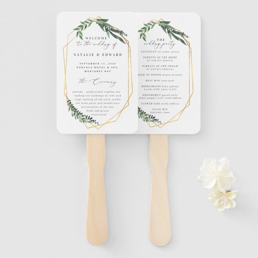 gouden geometrische waterverf handwaaier (Voorkant en achterkant)