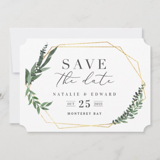 gouden geometrische waterverf save the date (Voorkant)