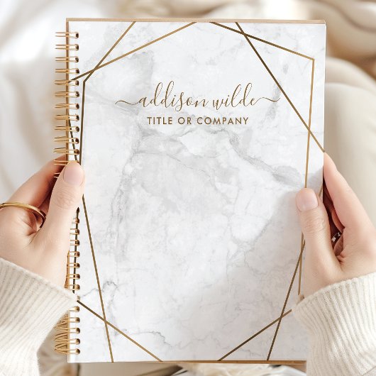 Gouden Geometrische Witte Marmeren Abstracte Zakel Planner