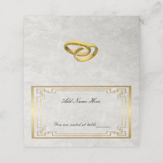 Gouden Geometrische Witte Marmeren Bruiloft Gevouw Plaatskaartje (Buitenkant ongevouwen)