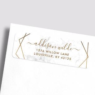 Gouden Geometrische Witte Marmeren Moderne Adres Etiket