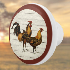 Gouden Gepenseelde Hamburg Haan Maroon Boerderijst Keramische Knop