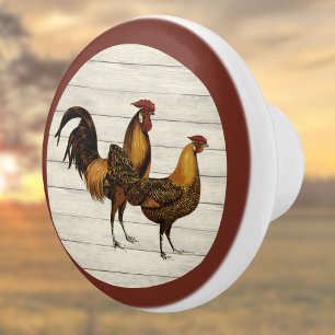 Gouden Gepenseelde Hamburg Haan Maroon Boerderijst Keramische Knop