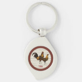 Gouden Gepenseelde Hamburg Hanen Maroon Monogram  Sleutelhanger (Voorkant)