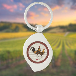Gouden Gepenseelde Hamburg Hanen Maroon Monogram Sleutelhanger