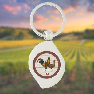 Gouden Gepenseelde Hamburg Hanen Maroon Monogram Sleutelhanger