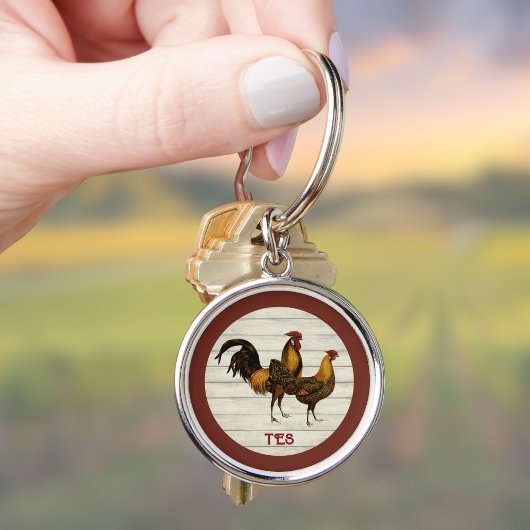 Gouden Gepenseelde Hamburg Hanen Maroon Monogram  Sleutelhanger