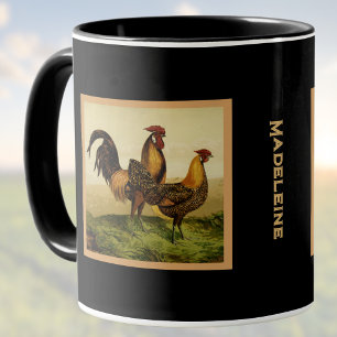 Gouden Gepenseelde Hamburg Hanen Zwarte Monogram Mok