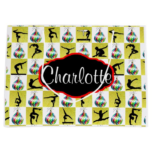 GOUDEN GEPERSONALISEERDE GYMNAST KERSTCADEAU TAS LARGE CADEAUTASJE (Voorkant)