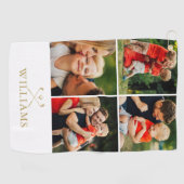 Gouden gepersonaliseerde naam fotocollage golfhanddoek (Horizontaal)