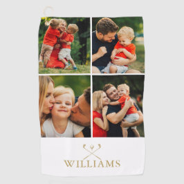 Gouden gepersonaliseerde naam fotocollage golfhanddoek