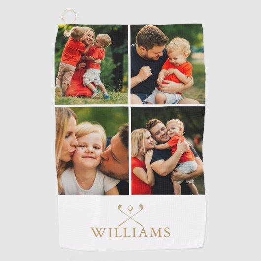 Gouden gepersonaliseerde naam fotocollage golfhanddoek (Voorkant)