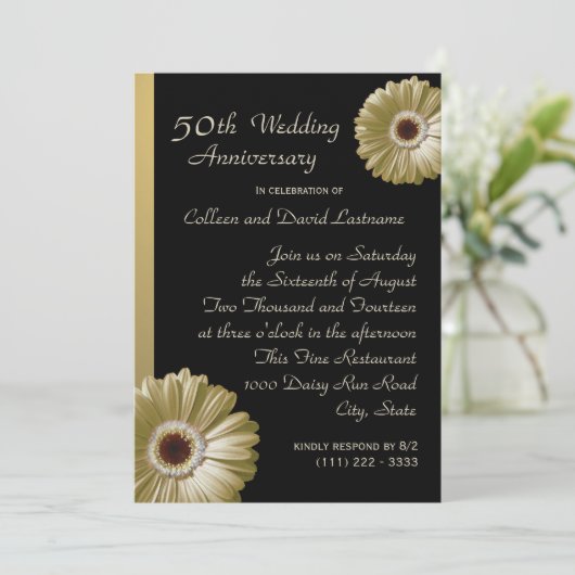 Gouden Gerbera-Margriet 50ste verjaardag Kaart (Staand voorkant)