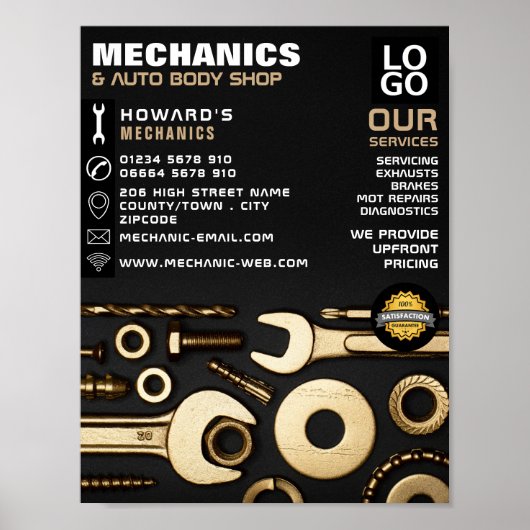 Gouden Gereedschap, Auto Mechanic & Reparaties Adv Poster (Voorkant)