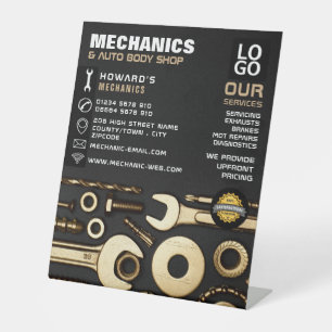 Gouden Gereedschap, Auto Mechanic & Reparaties Adv Reclamebord Met Voetstuk