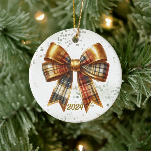 Gouden geruite kerstboog jaaraccent keramisch ornament (Boom)