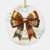 Gouden geruite kerstboog jaaraccent keramisch ornament (Voorkant)