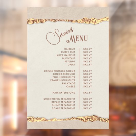 Gouden Gescheurd Papier Services Menu Raamsticker (Vel 2)