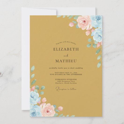 Gouden geschilderde wilde bloemen bruiloft kaart (Voorkant)