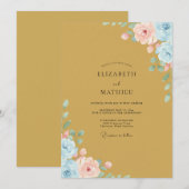 Gouden geschilderde wilde bloemen bruiloft kaart (Voorkant / Achterkant)