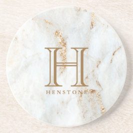 Gouden Gespikkelde Witte Marmeren Monogram Zandsteen Onderzetter