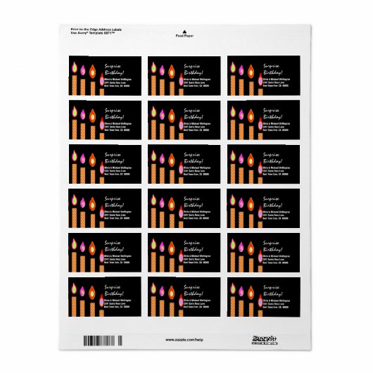 Gouden gestreepte kaarsen Verrassingsverjaardag Etiket (Full Sheet)