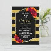 Gouden gestreepte verrassing 21e verjaardag diner kaart (Staand voorkant)