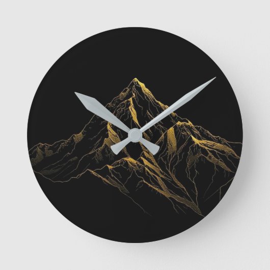Gouden gestructureerde abstracte berg lijntekening ronde klok (Voorkant)